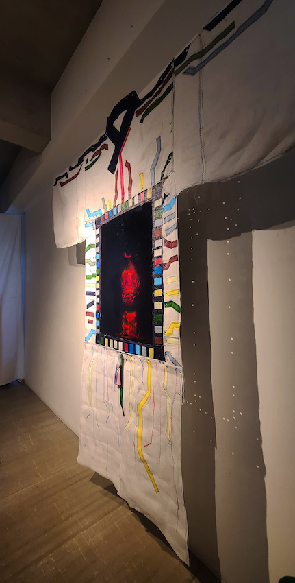 Side view showing layered light refractions in 'Boundaries of Digital and Analog'